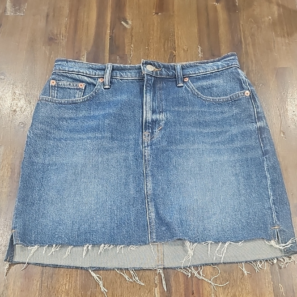 Lucky Brand Blue Denim Mini Skirt with Frayed Hem